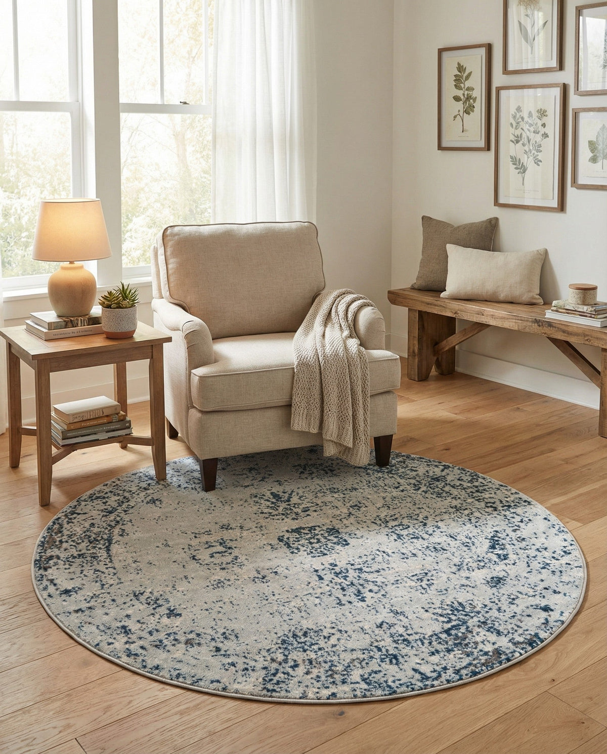 Riviera Elegance Collection Area Rug - Antibes (Light Blue) Round Light Blue  lifestyle 124