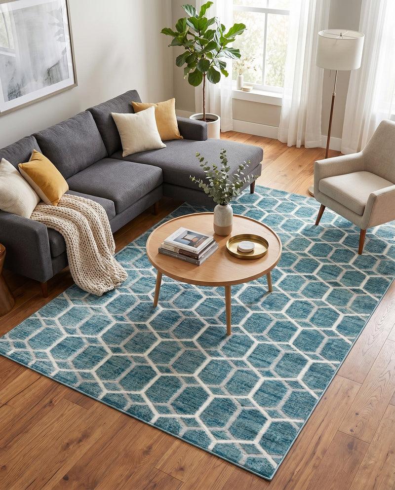 Garden Maze Retreat Collection Area Rug - Hedgegrove Rectangle Blue  lifestyle 41