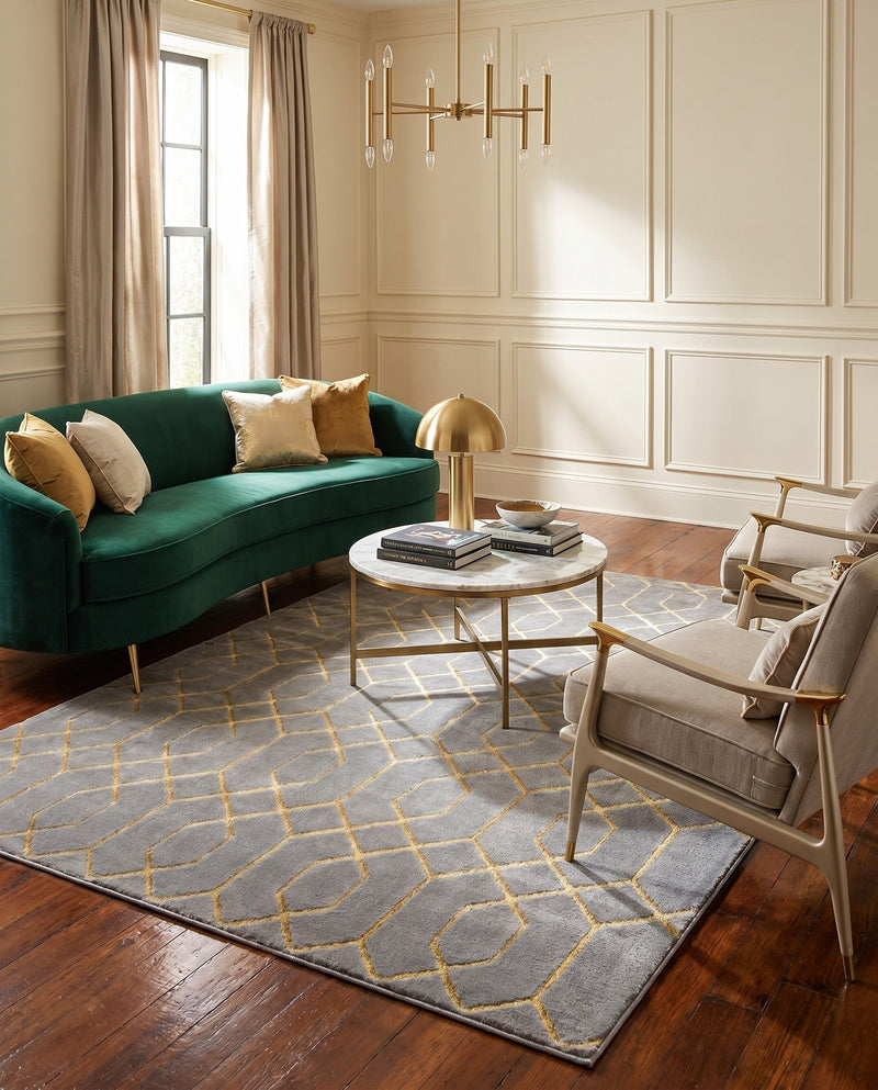 Hollywood Luxe Collection Area Rug - Sunset (Gray Gold) Rectangle Gray Gold  lifestyle 5