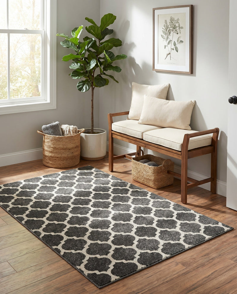 Lattice Gardens Collection Area Rug -  Bloomfield (Black) Rectangle Black  lifestyle 20