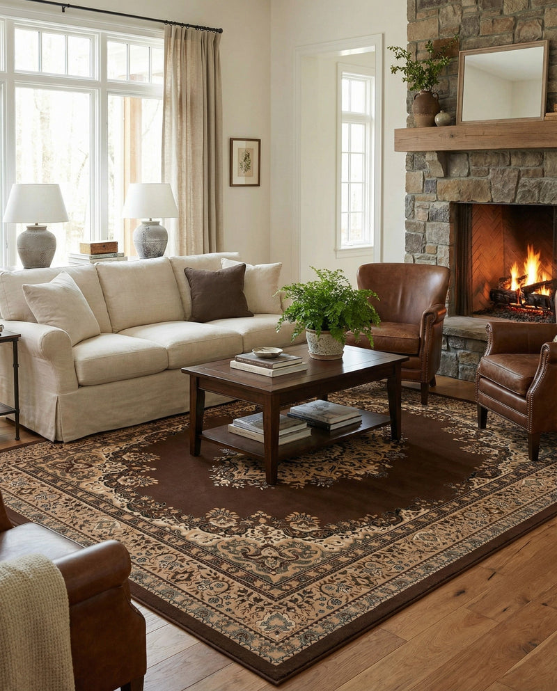 Tabriz Tapestry Collection Area Rug - Azerbaijan (Brown) Rectangle Brown  lifestyle 20