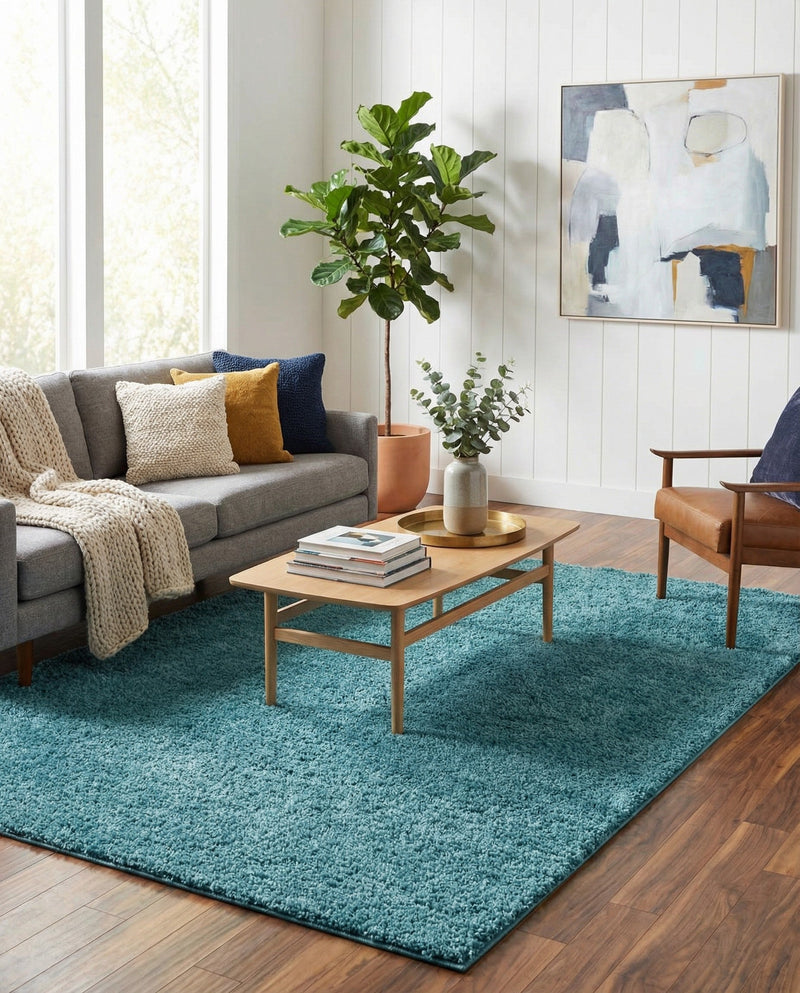 Cozy Comfort Shag Collection Area Rug - Haven (Turquoise) Rectangle Turquoise  lifestyle 12