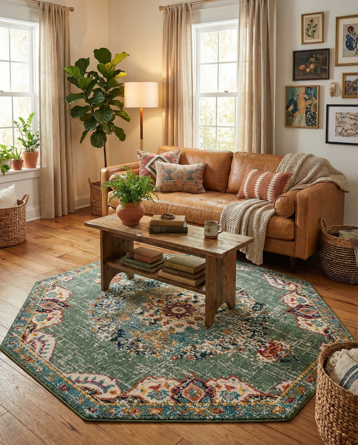 Brighton Terrace Collection Area Rug - Hove (Green) Octagon Green  lifestyle 59