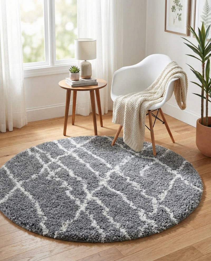 Cozy Haven Shag Collection Area Rug - Serenity (Pebble Gray) Round Pebble Gray  lifestyle 45