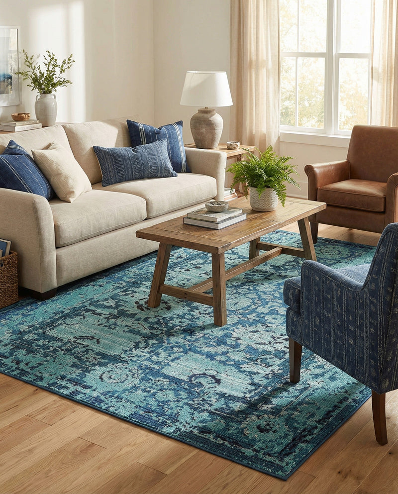 Chateau Elegance Collection Area Rug -  Louvre Rectangle Blue  lifestyle 25