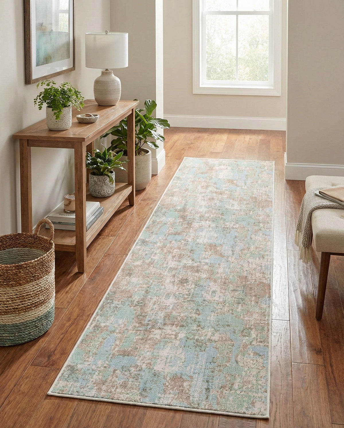 Lagoon Oasis Collection Area Rug -  Seagrass Runner Teal  lifestyle 143