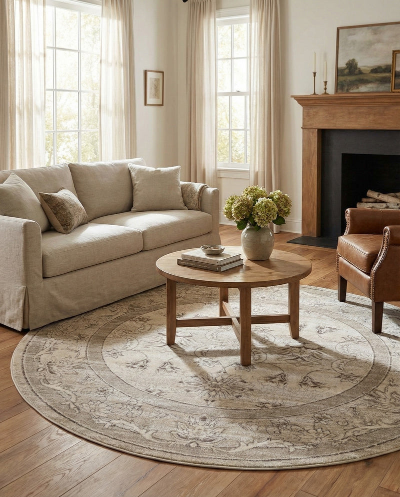 Horizon Collection Area Rug -  Meridian Round Ivory  lifestyle 59
