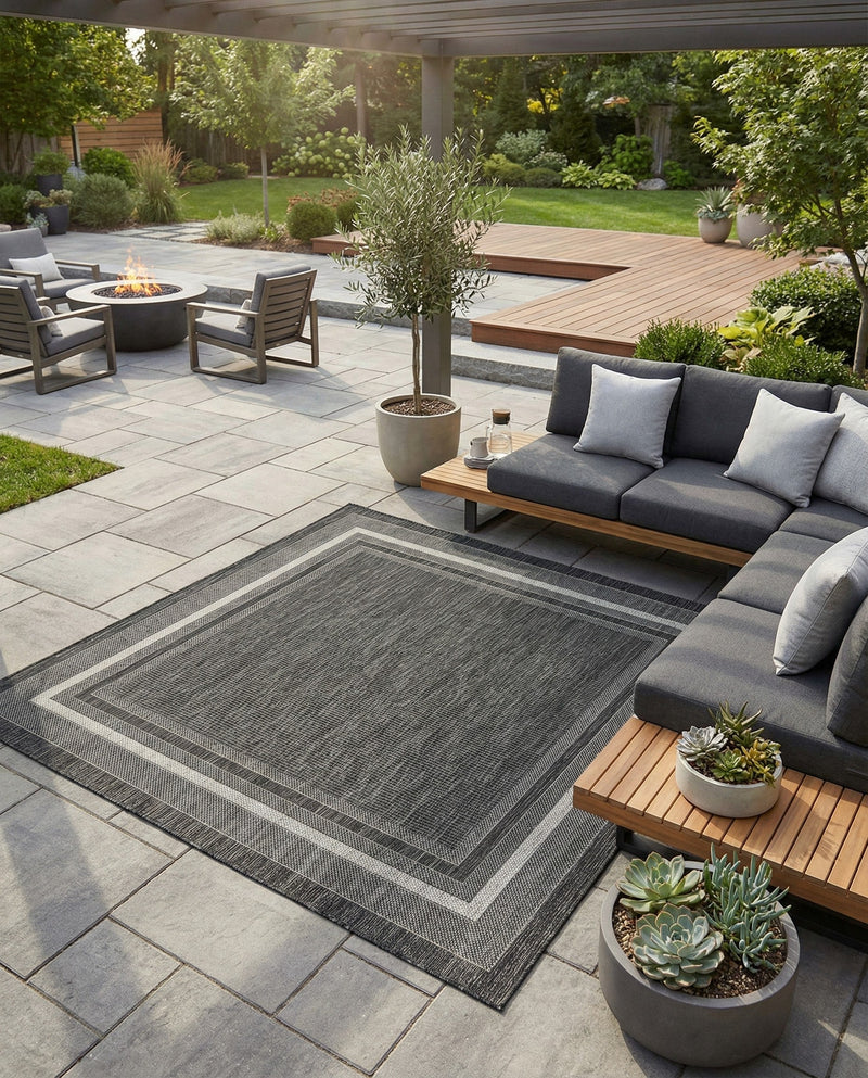 Terrace Fringe Collection Area Rug - Veranda (Black) Square Black  lifestyle 56