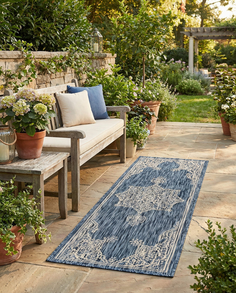 Patio Heritage Collection Area Rug -  Charleston (Blue) Runner Blue  lifestyle 44
