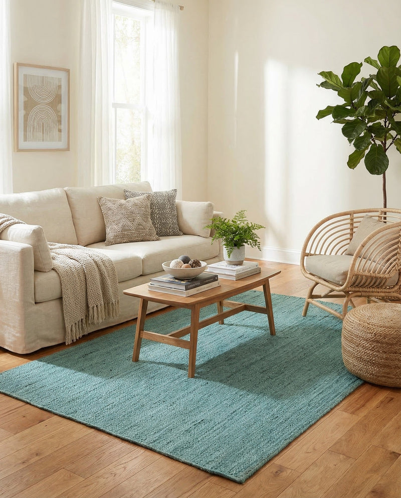 Woven Seaside Jute Collection Area Rug - Savannah (Turquoise) Rectangle Turquoise  lifestyle 30