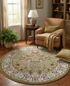 Persian Elegance Collection Area Rug -  Kerman (Green) Round Green  lifestyle 37