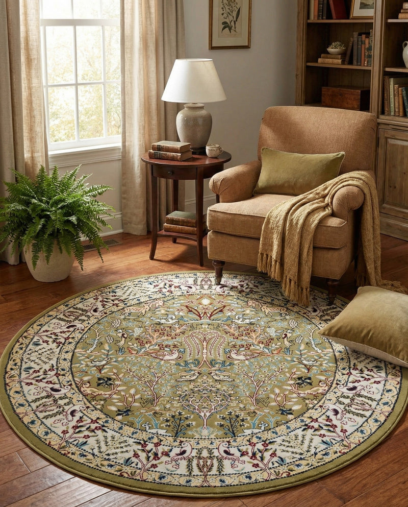 Persian Elegance Collection Area Rug -  Kerman (Green) Round Green  lifestyle 37