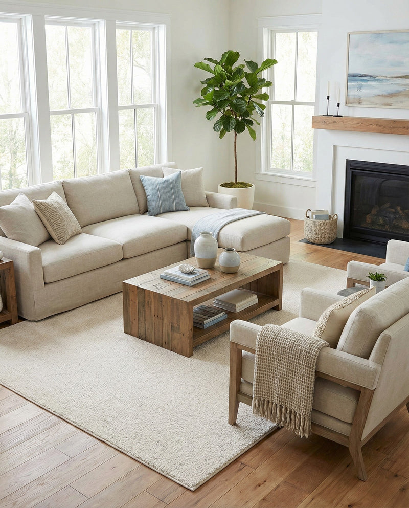 Solid Shag Seaside Collection Area Rug - Azure Cove (Ivory) Rectangle Ivory  lifestyle 31