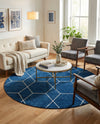 Trellis Mosaic Collection Area Rug - Arborville (Navy Blue) Round Navy Blue  lifestyle 52