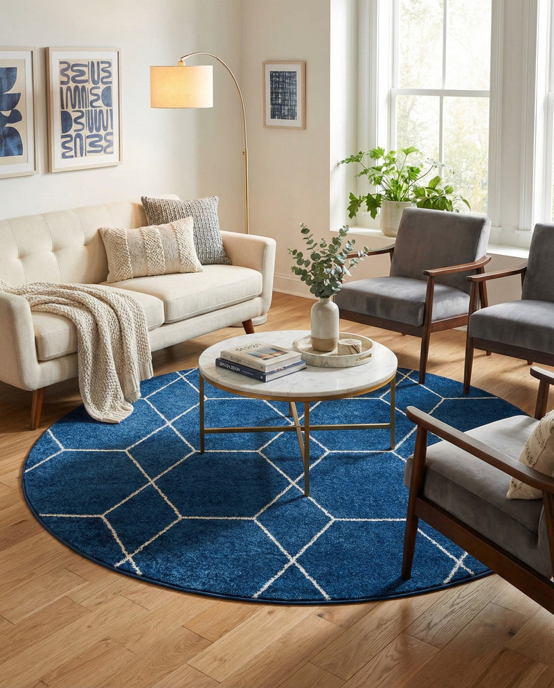 Trellis Mosaic Collection Area Rug - Arborville (Navy Blue) Round Navy Blue  lifestyle 52