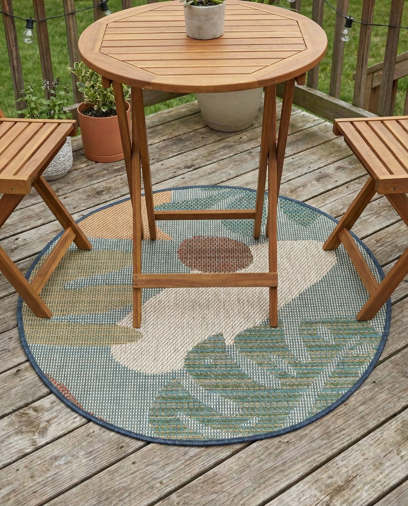Coastal Terrace Collection Area Rug -  Boardwalk Round Blue  lifestyle 54