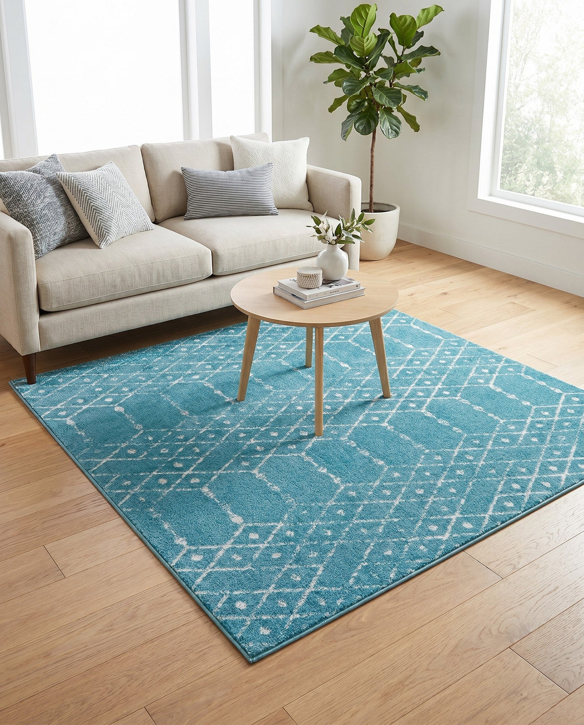 Marrakesh Lattice Collection Area Rug - Casablanca (Teal blue) Square Teal blue  lifestyle 85