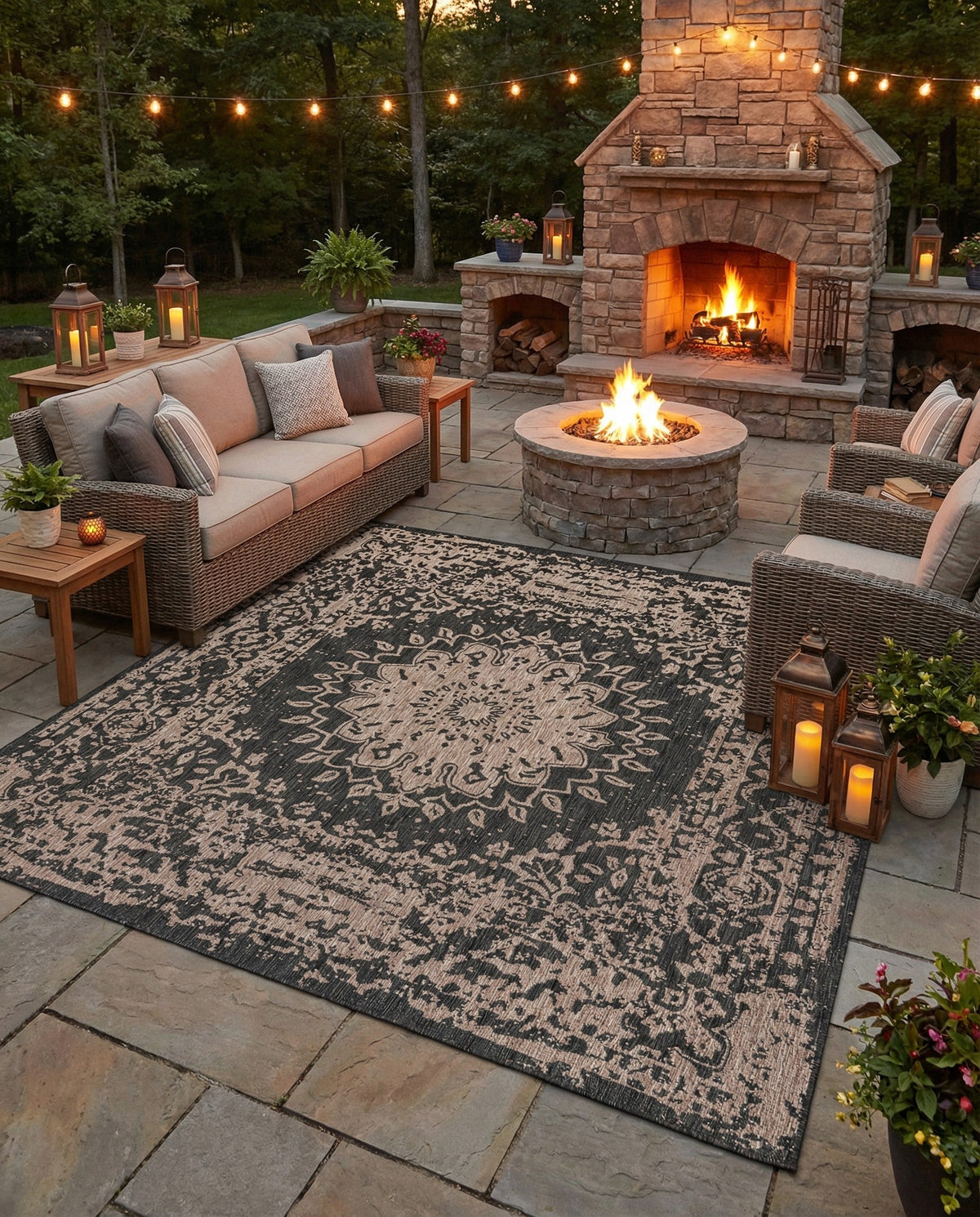 Patio Heritage Collection Area Rug -  Lafayette (Black) Square Black  lifestyle 95