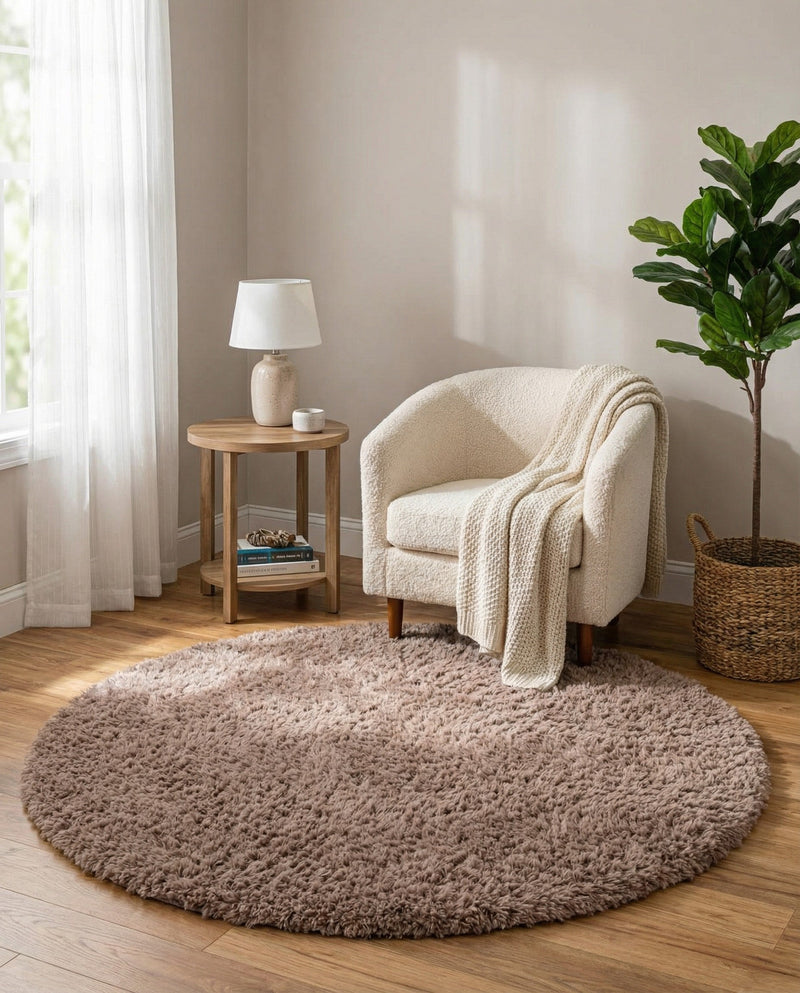 Eternal Plush Oasis Collection Area Rug -  Tranquility (Khaki) Round Khaki  lifestyle 40