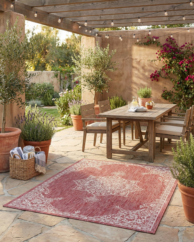 Patio Heritage Collection Area Rug -  Charleston (Rust Red) Rectangle Rust Red  lifestyle 13