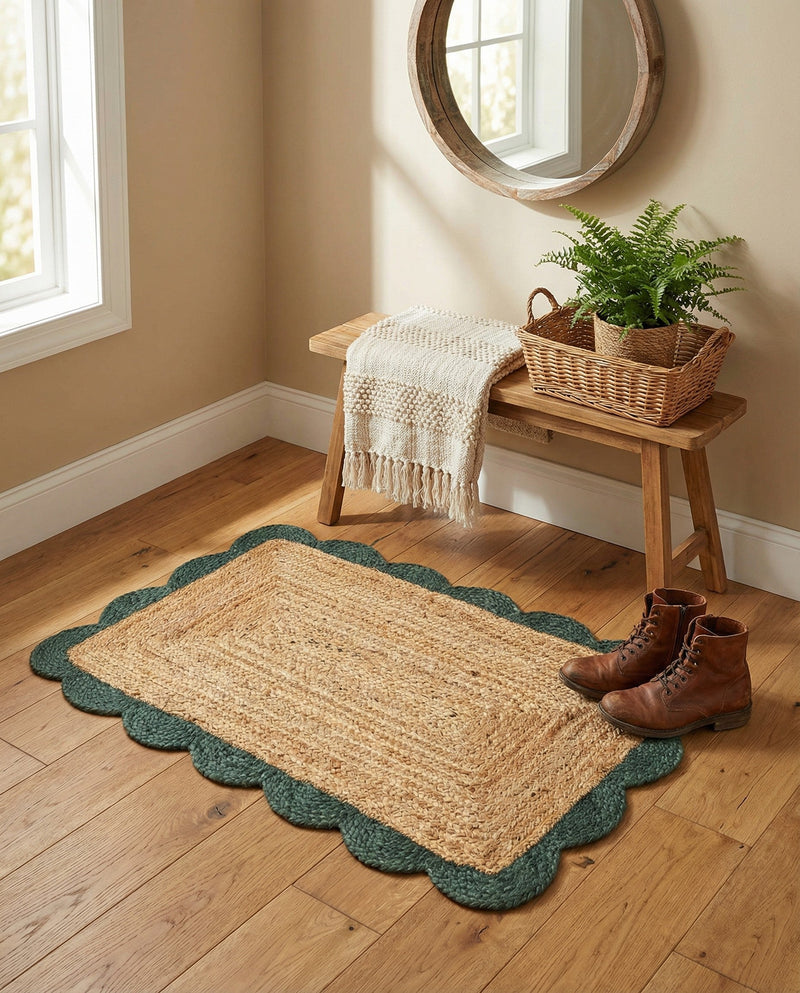 Serenity Braided Jute Collection Area Rug - Seaside Rectangle Natural and Green  lifestyle 13