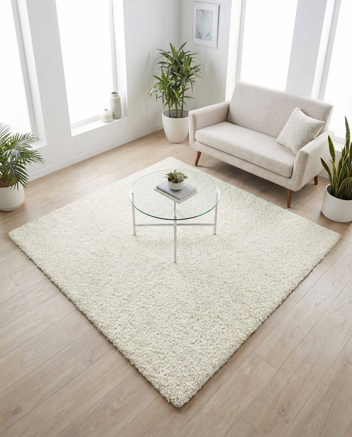 Cozy Comfort Shag Collection Area Rug - Haven (White) Square White  lifestyle 53