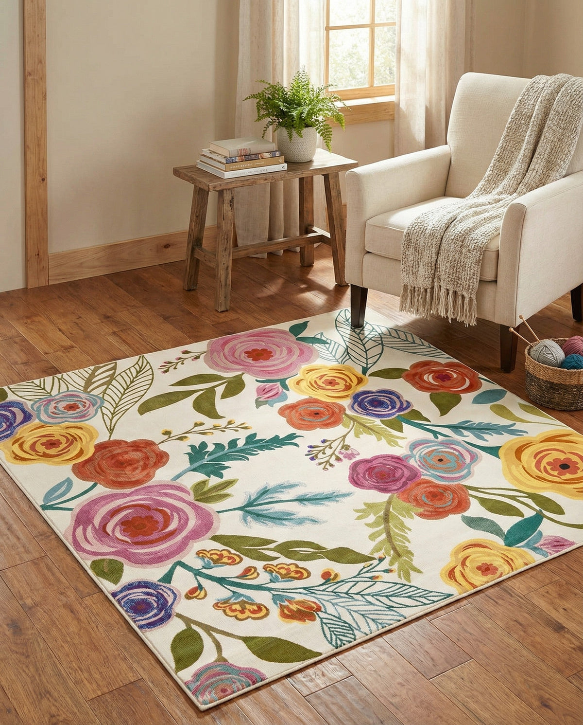 Meadow Breeze Collection Area Rug -  Petal Square Ivory  lifestyle 148