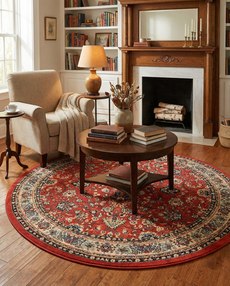 Isfahan Elegance Collection Area Rug - Naghsh-e Jahan (Terracotta) Round Terracotta  lifestyle 75