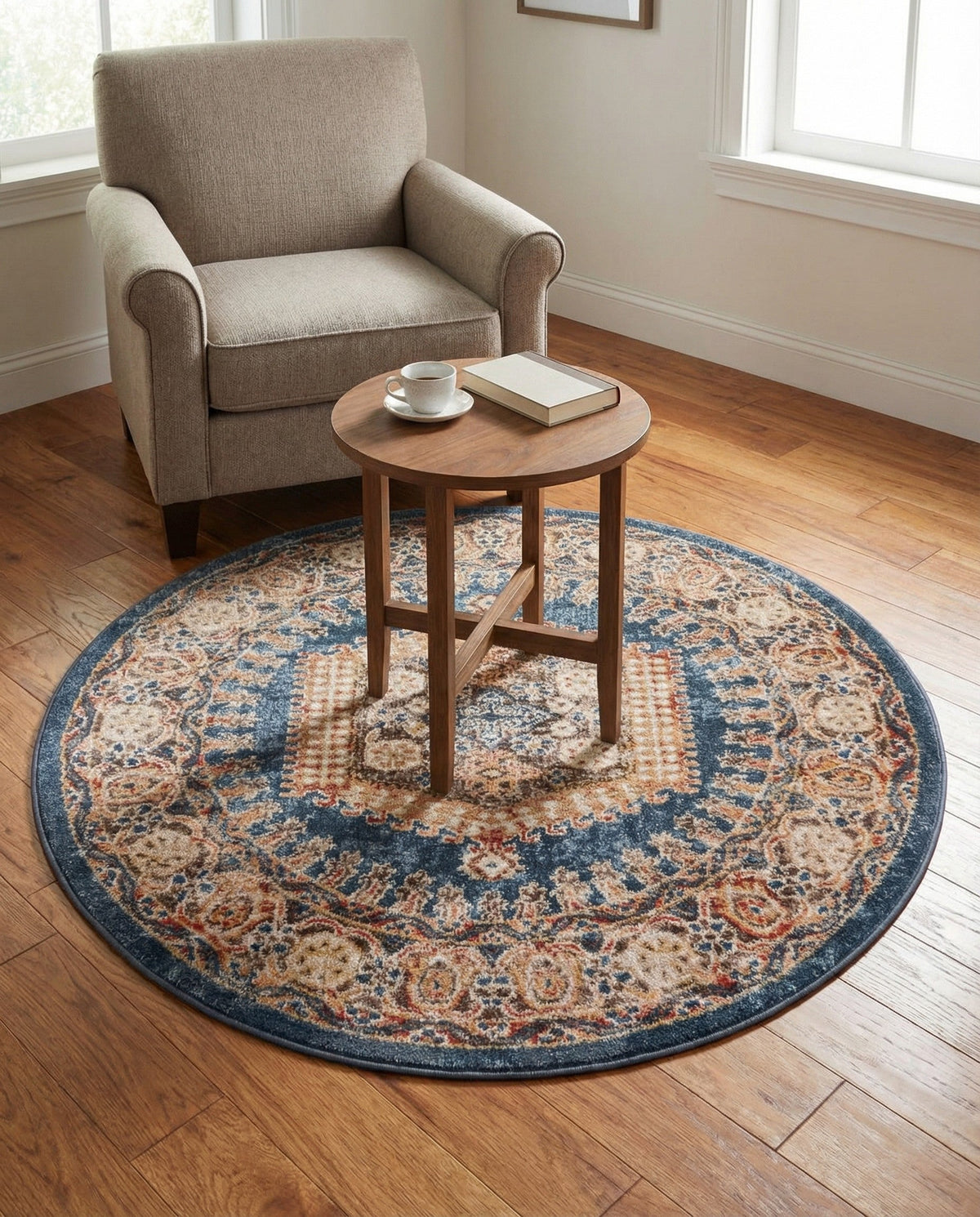 Eden Oasis Collection Area Rug -  Refuge (Blue) Round Blue  lifestyle 84
