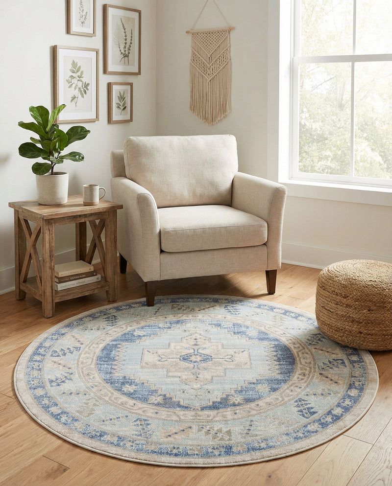 Savannah Series Collection Area Rug -  Augusta (Sky blue) Round Sky blue  lifestyle 53