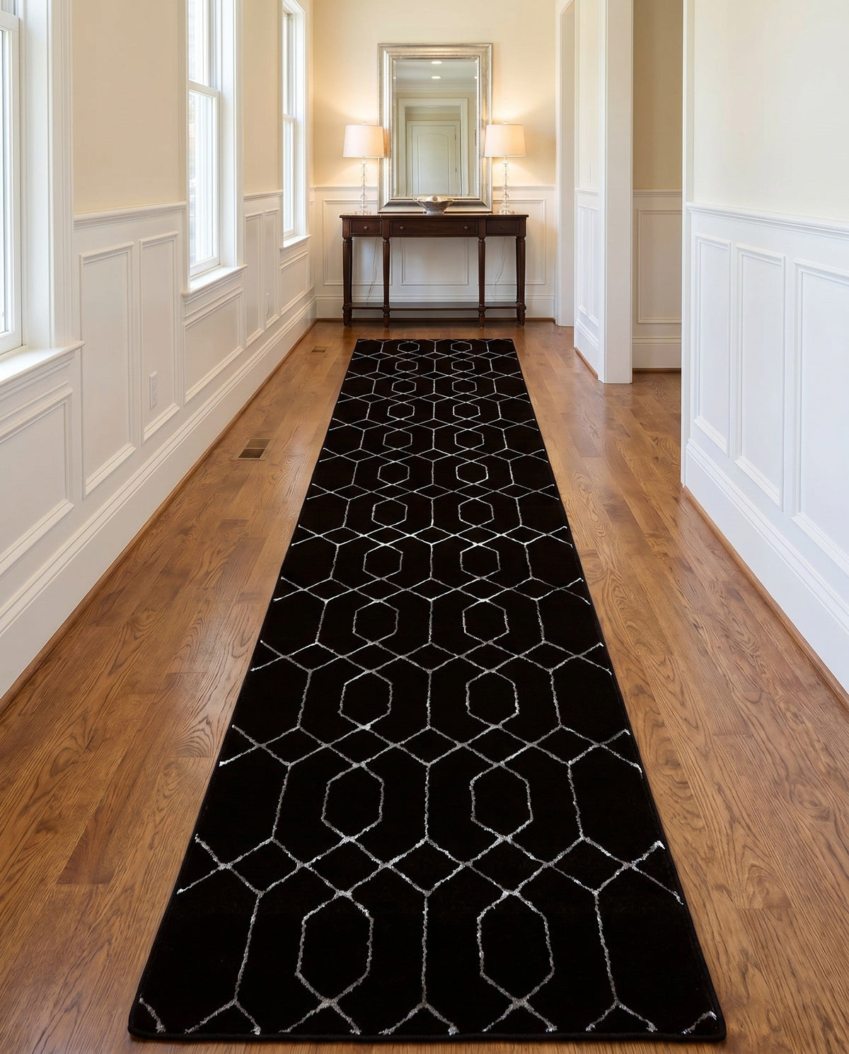 Hollywood Luxe Collection Area Rug - Sunset Runner Black and Silver  lifestyle 247