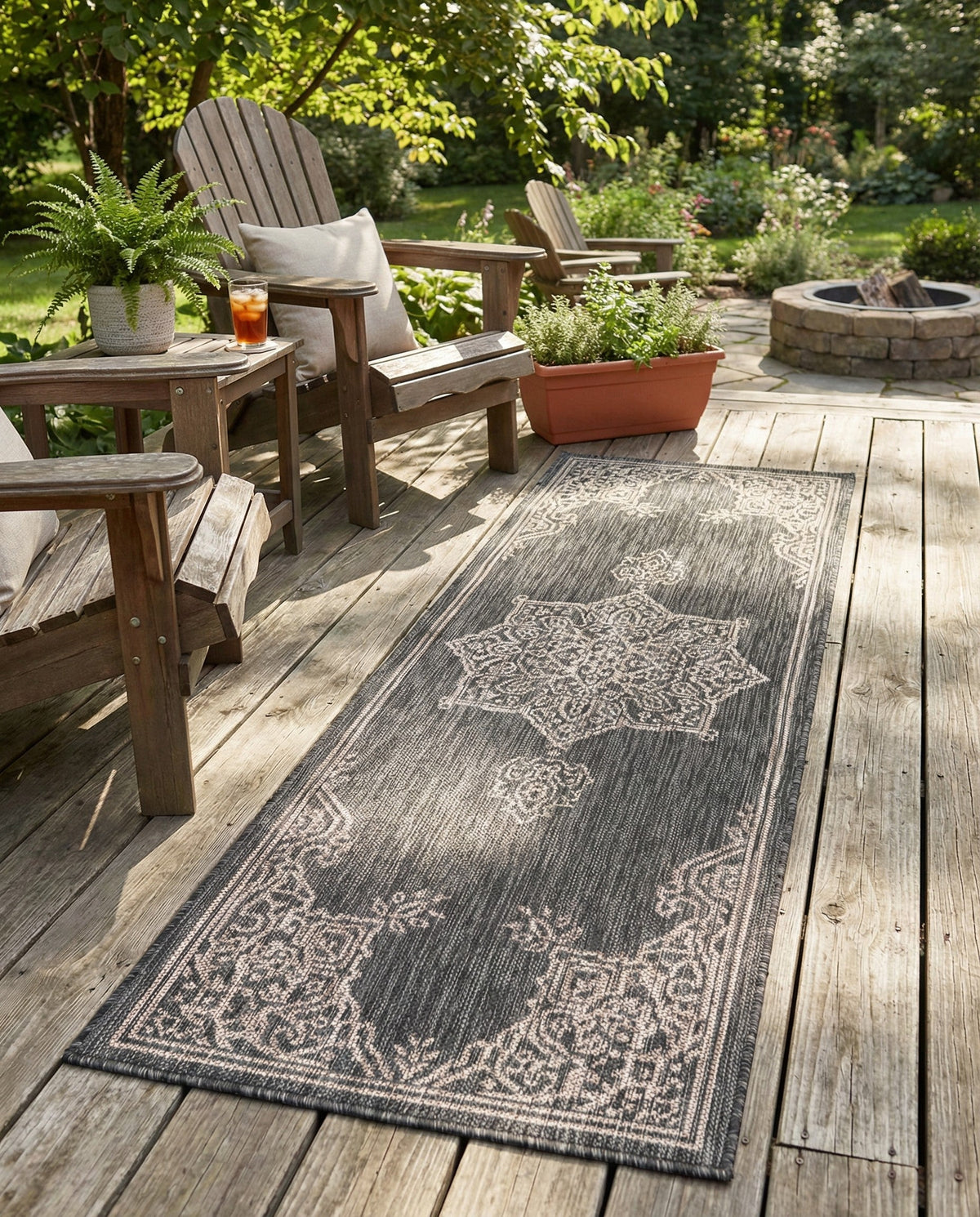 Patio Heritage Collection Area Rug -  Charleston (Charcoal Gray) Runner Charcoal Gray  lifestyle 58