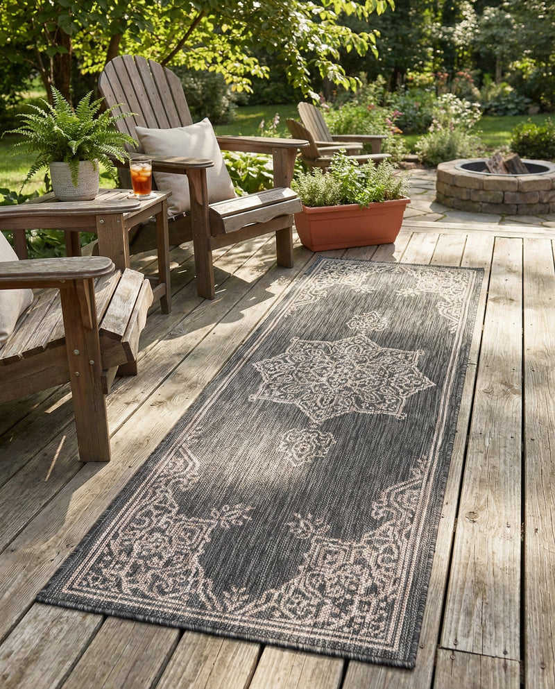 Patio Heritage Collection Area Rug -  Charleston (Charcoal Gray) Runner Charcoal Gray  lifestyle 58
