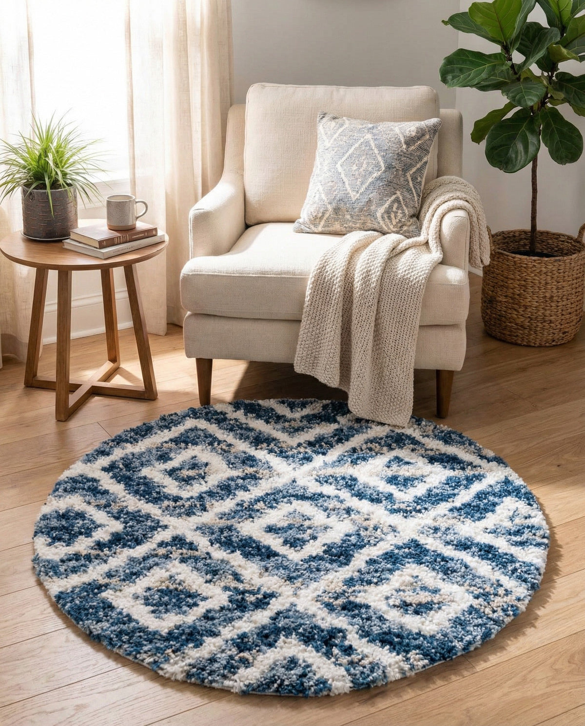 Cozy Cove Shag Collection Area Rug -  Dunes Round Blue  lifestyle 121