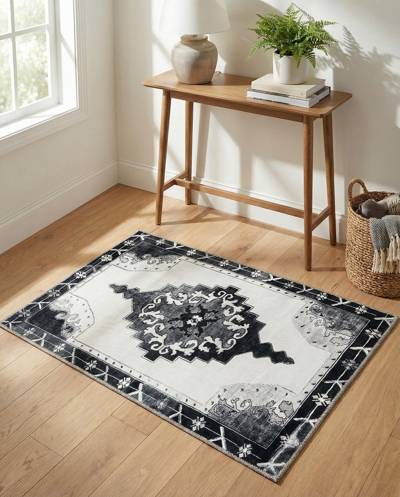 Heritage Elegance Collection Area Rug -  Winterthur (Black and White) Rectangle Black and White  lifestyle 9