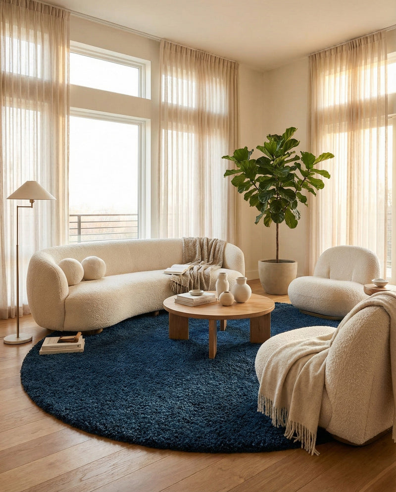 Plush Oasis Collection Area Rug - Serenity (Sapphire Blue) Round Sapphire Blue  lifestyle 43