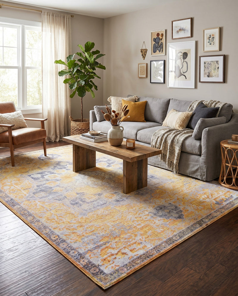 Baroque Era Collection Area Rug - Versailles (Tuscan Yellow) Rectangle Tuscan Yellow  lifestyle 9