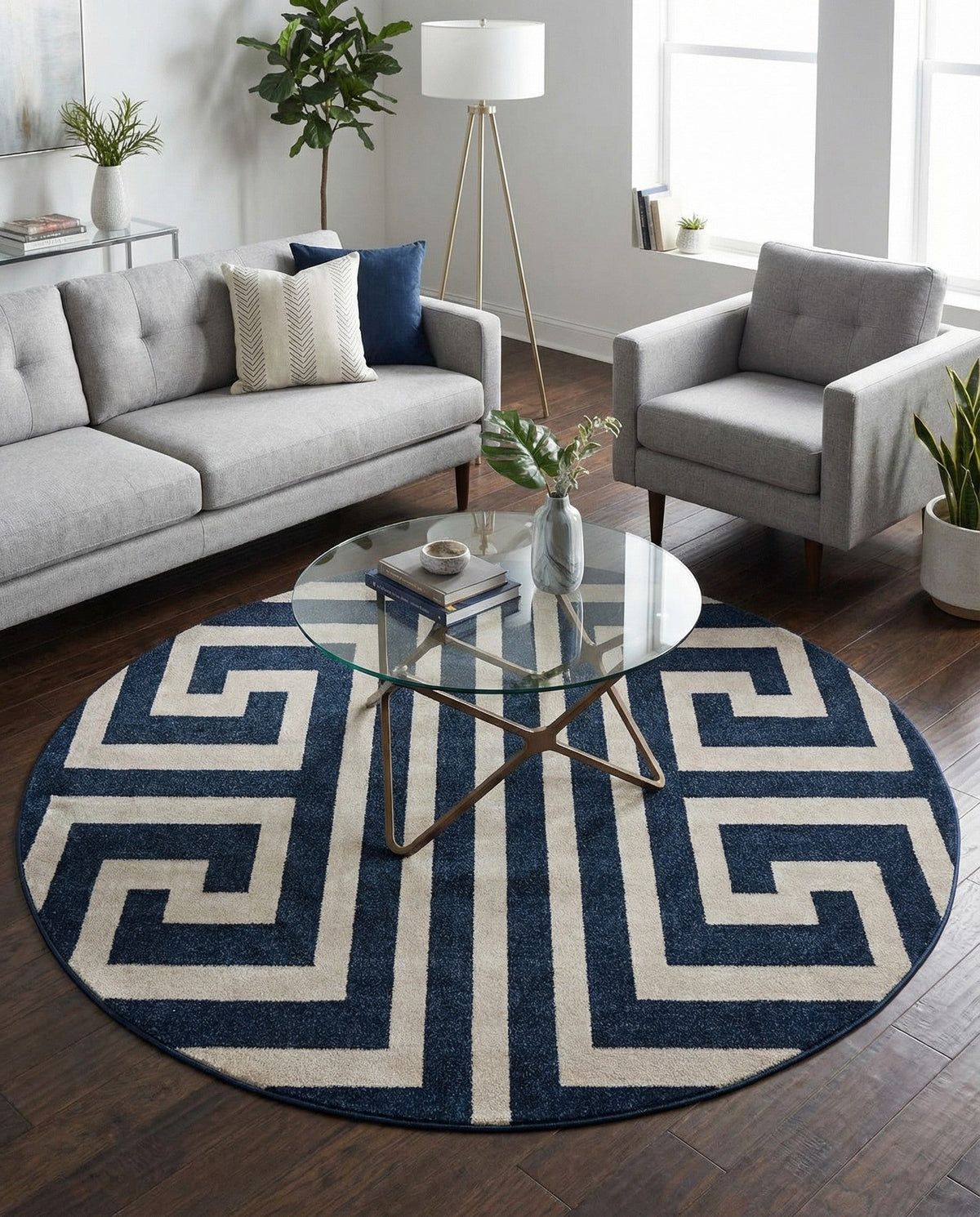 Aegean Labyrinth Collection Area Rug -  Mykonos Round Navy Blue  lifestyle 125