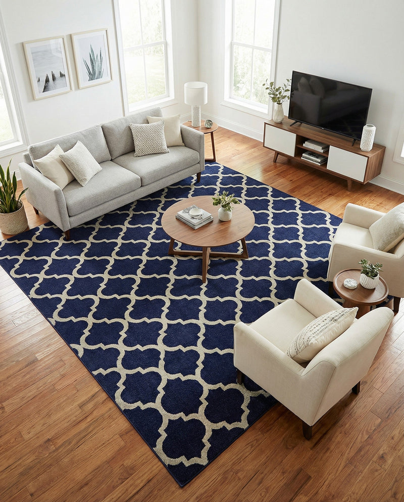 Lattice Gardens Collection Area Rug -  Bloomfield (Dark Blue) Square Dark Blue  lifestyle 42