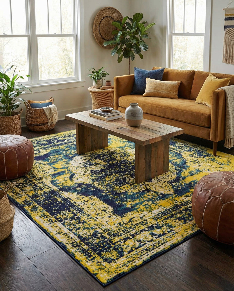 Riviera Elegance Collection Area Rug -  Menton (Navy Blue) Square Navy Blue  lifestyle 25