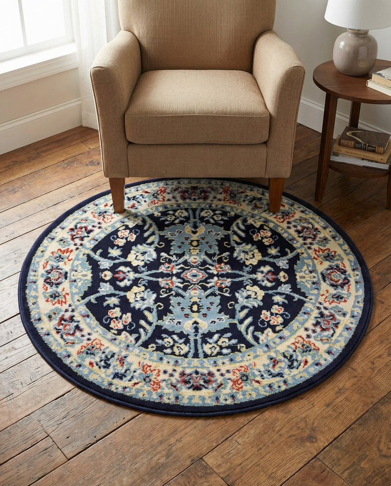 Isfahan Elegance Collection Area Rug - Naghsh-e Jahan (Navy Blue) Round Navy Blue  lifestyle 55