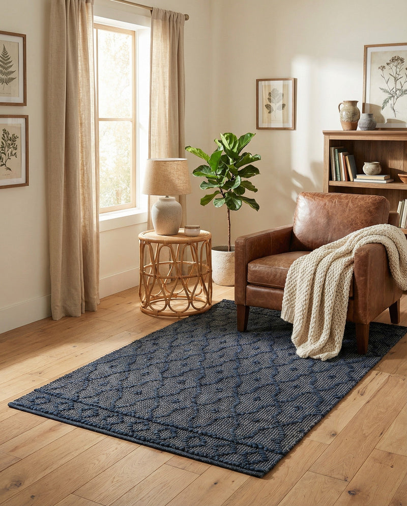 Savannah Weave Collection Area Rug - Serengeti Rectangle Navy Blue  lifestyle 16