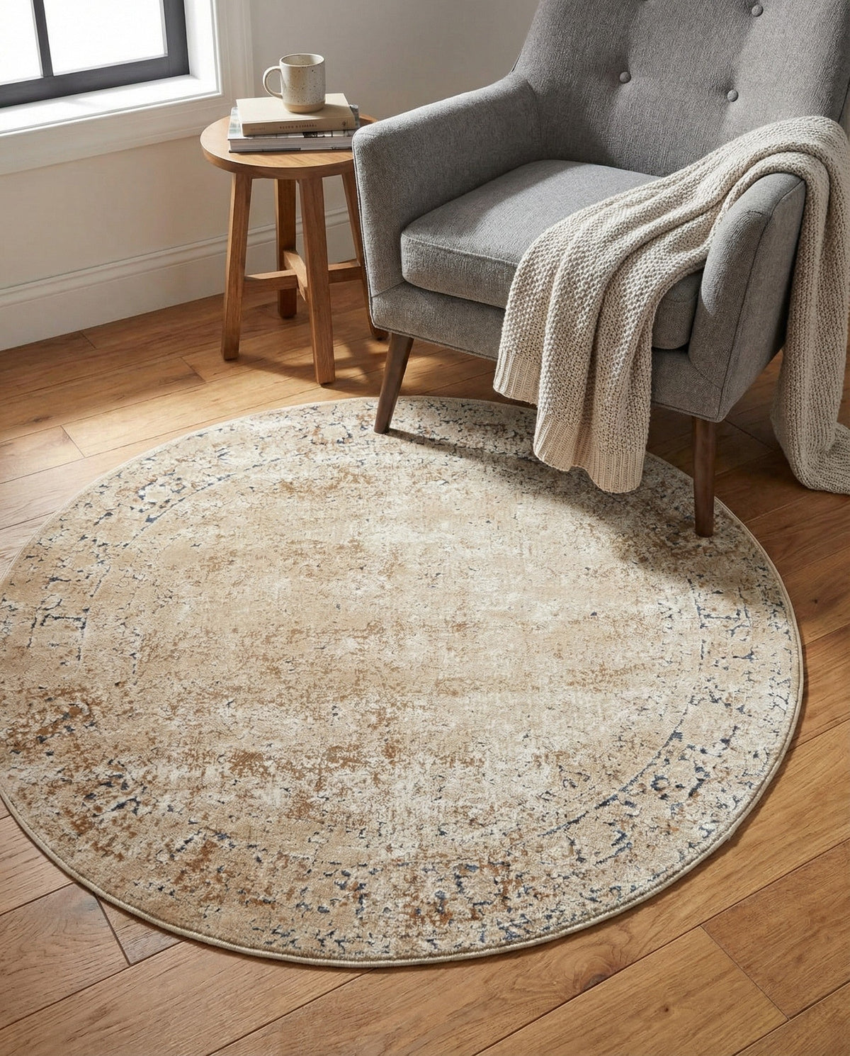 Coastal Manor Collection Area Rug -  Marina Round Beige  lifestyle 135
