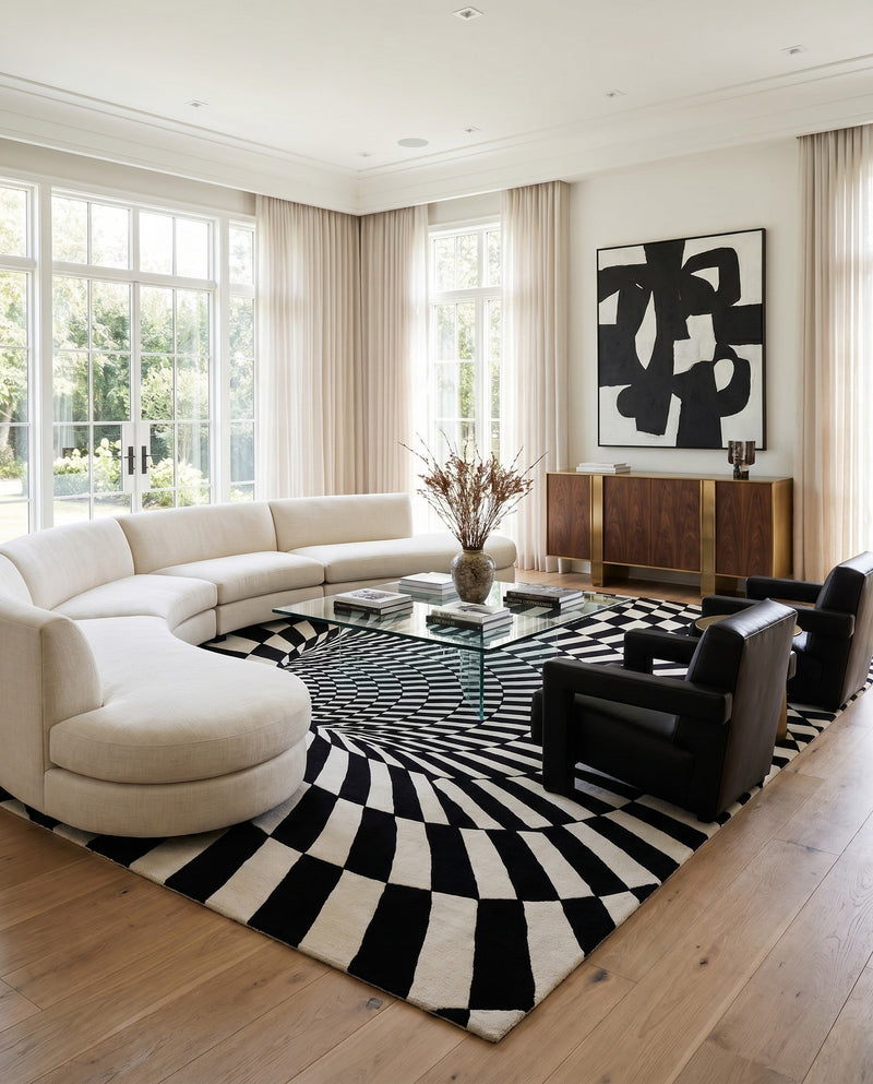 Cyclone Wool Collection Area Rug - Tornado Rectangle Black and White  lifestyle 16