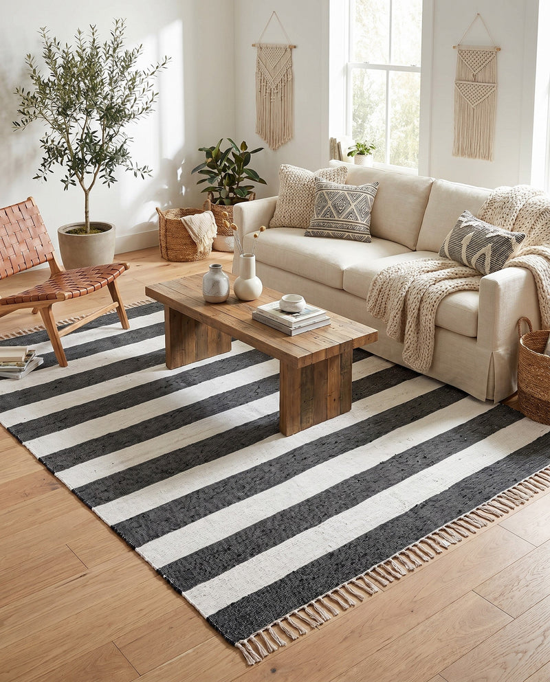 Tassel Trail Collection Area Rug - Pathway (Navy Blue) Rectangle Navy Blue  lifestyle 13