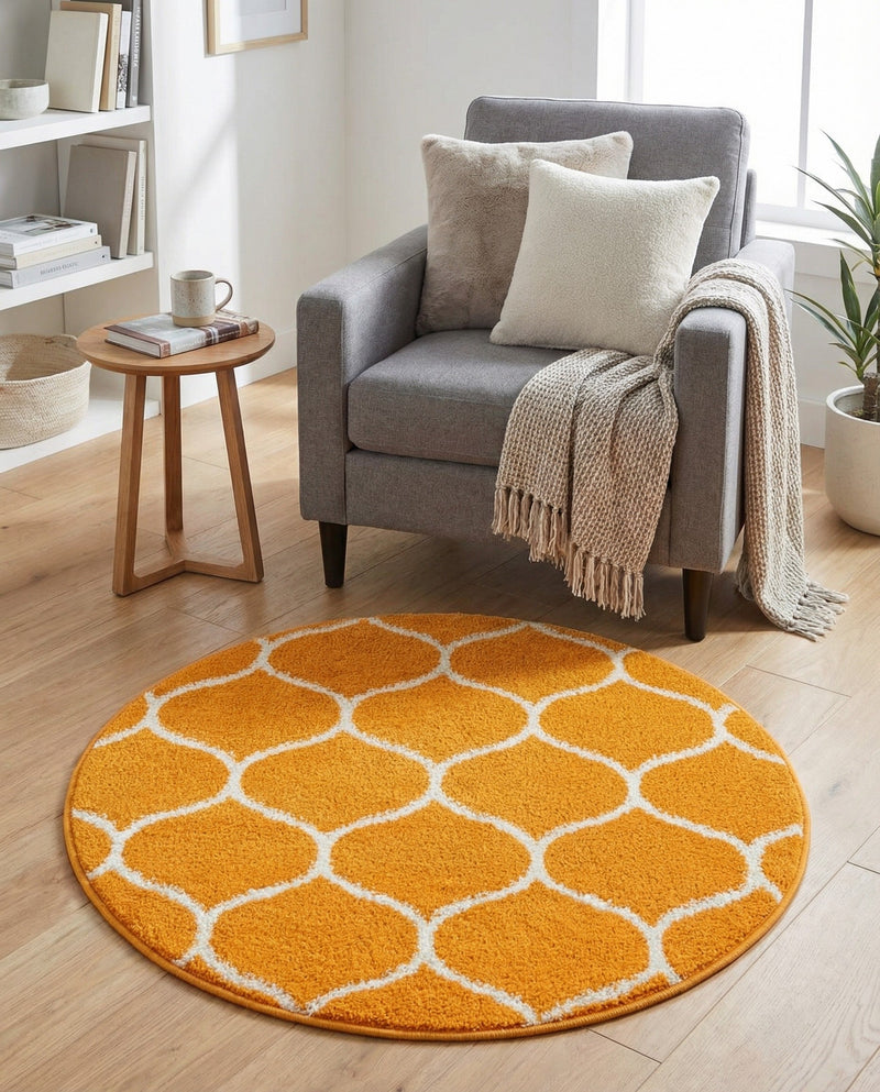 Trellis Mosaic Collection Area Rug -  Pergolatown (Orange) Round Orange  lifestyle 39