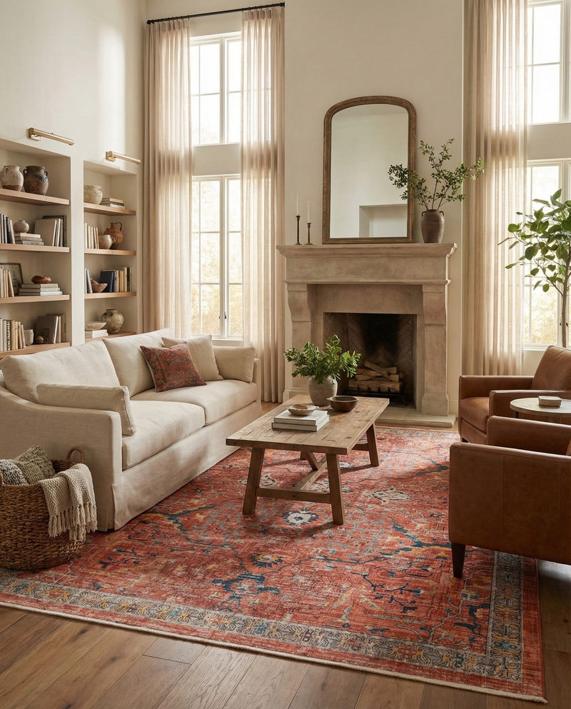 Seville Stripes Collection Area Rug -  Malaga (Brick Red) Rectangle Brick Red  lifestyle 38