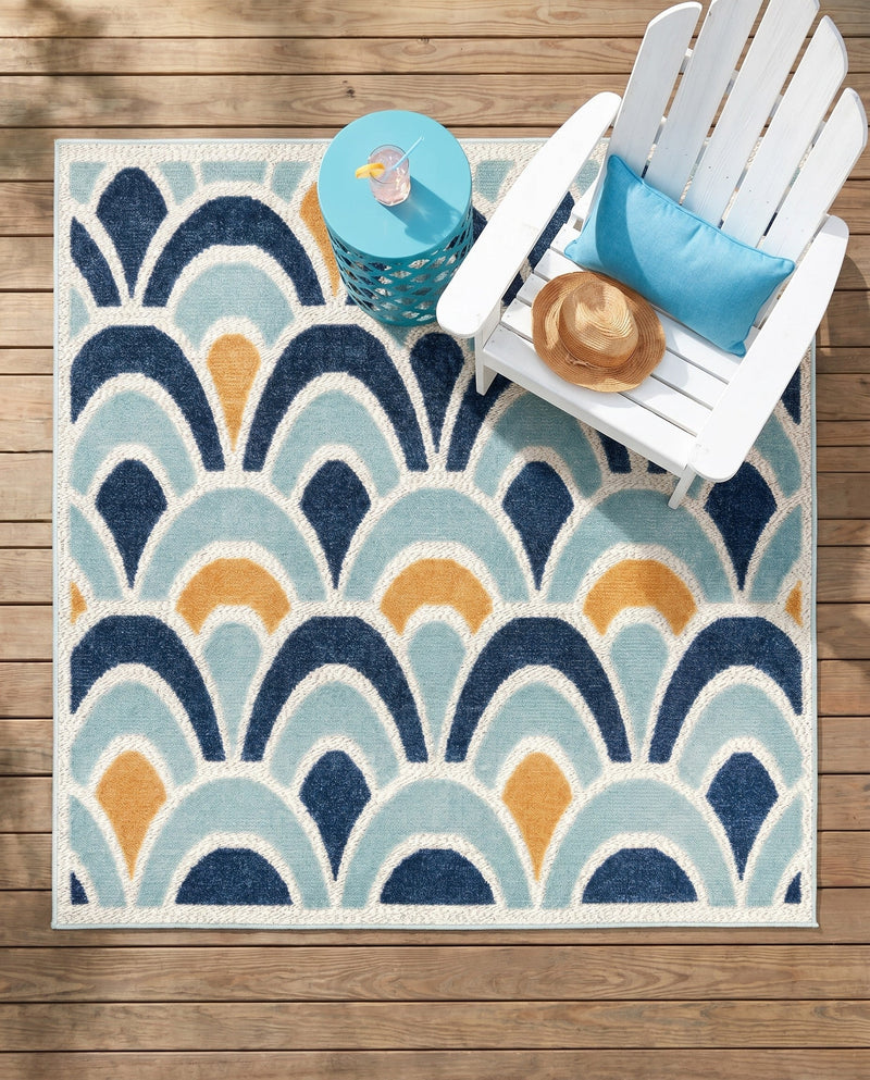 Caribbean Terrace Collection Area Rug -  Barbados Square Blue  lifestyle 21
