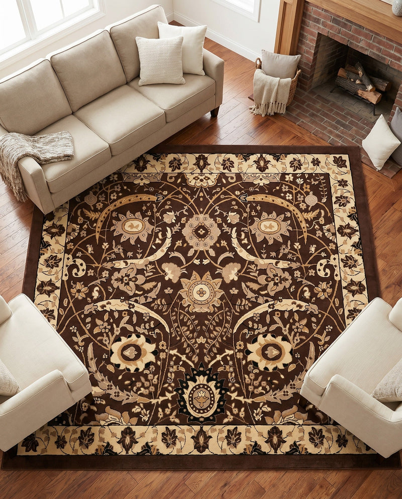 Tabriz Tapestry Collection Area Rug - Sahand (Brown) Square Brown  lifestyle 23