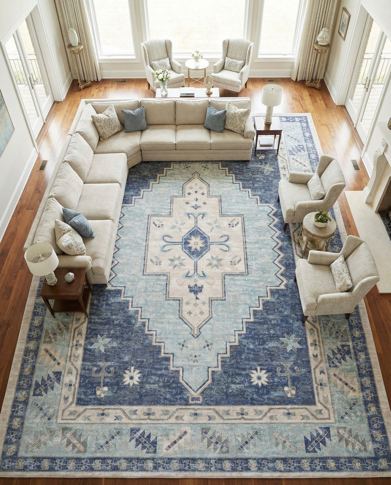 Savannah Series Collection Area Rug -  Augusta (Sky blue) Rectangle Sky blue  lifestyle 32